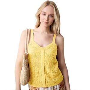 LC Lauren Conrad Womens Lemon Yellow Pointelle Tank Sweater